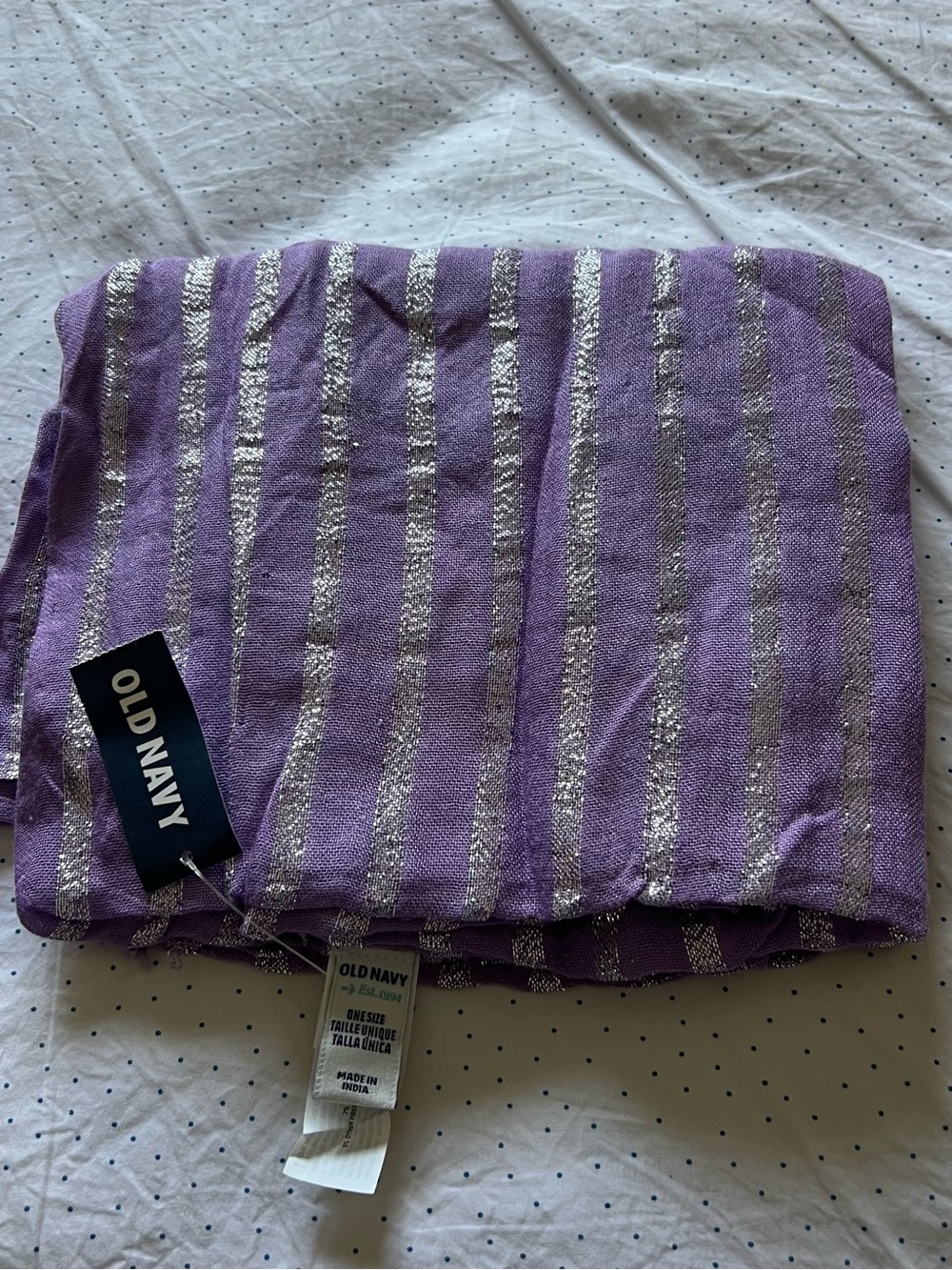 Vintage Old Navy Lavender Throw with Silver Metallic Stripes